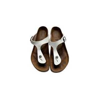 Birkenstock Womens White Gizeh Birko-Flor T-Strap Sandals Size 9.5